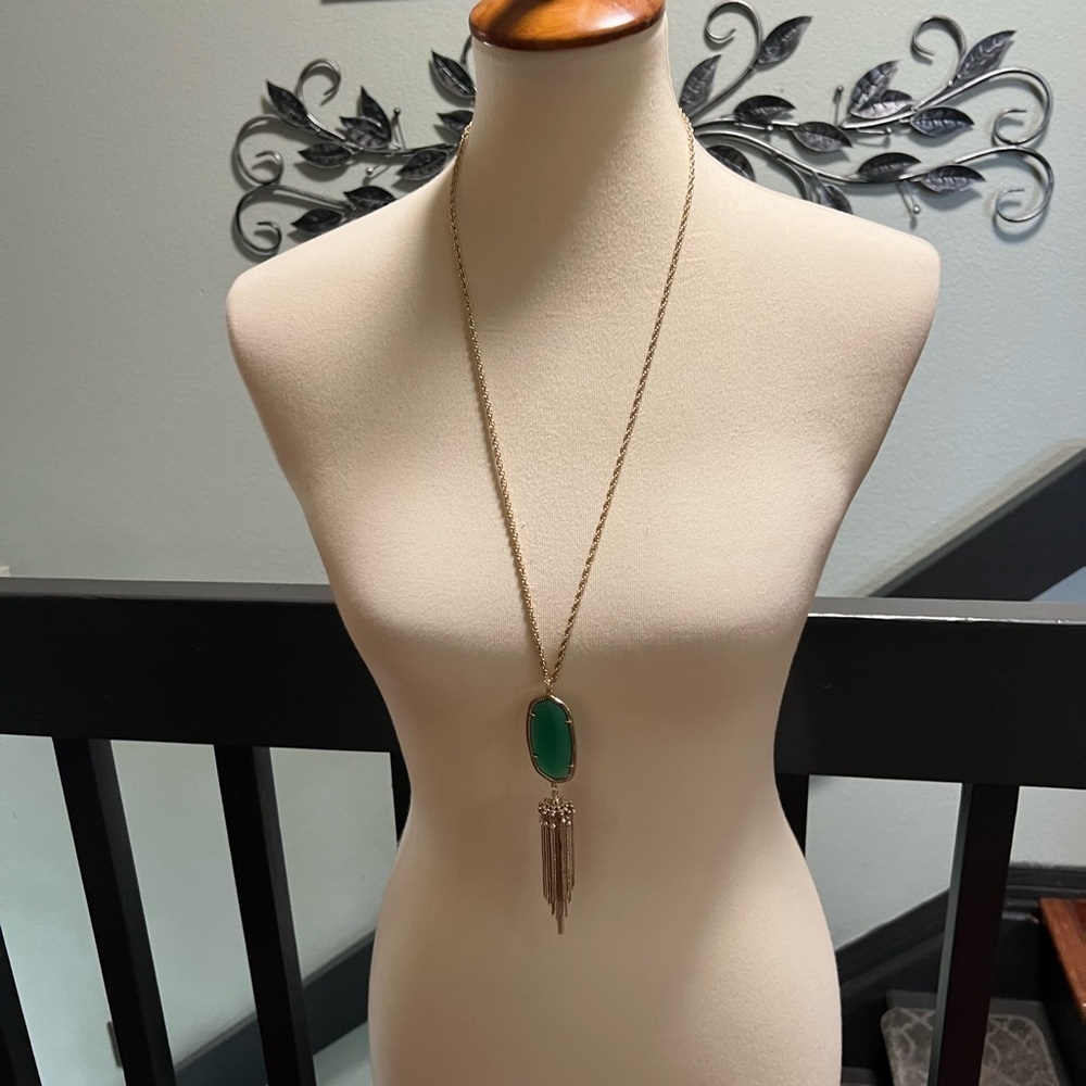 Kendra Scott Rayne Gold Emerald Cats Eye Long Necklace #KSNK